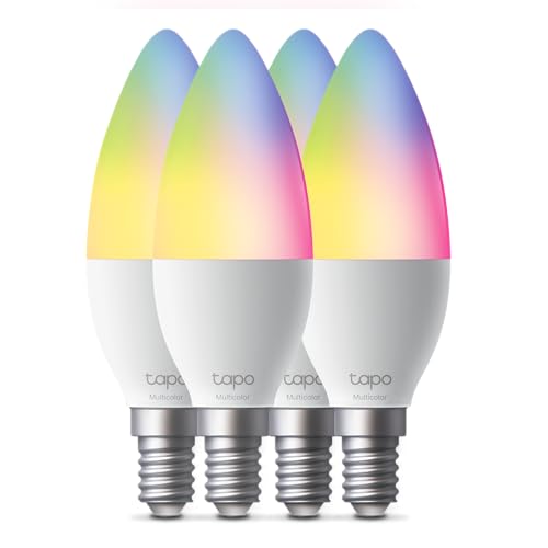 Tapo L430C(4-Pack) Smarte WLAN Glühbirne E14, 470 Lumen, 16 Mio. Farben, dimmbar, Zeitplan & Timer, Energieüberwachung, Kompatibel mit Alexa, Google Assistant und Samsung SmartThings von Tapo