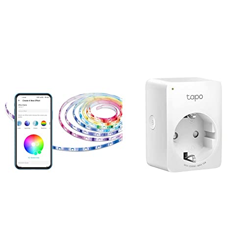 Tapo TP-Link RGBIC LED Strip 5m, beschichteter Smart LED Streifen, 50 verschiedene Farbzonen Segmentcontrol & TP-Link WLAN Smart Steckdose P100, Smart Home WiFi Steckdose, Alexa Zubehör von Tapo