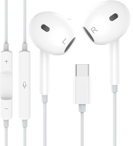 Tapo USB C In-Ear iPhone 15 Wired Headphones HiFi Stereo Earphones with Microphone and Volume Control/Headphones with Cable USB C for iPhones 16/15/Galaxy S24/S23/15 Plus/Google Pixel/Huawei (White) von Tapo