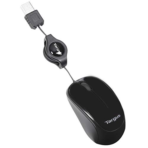 Targus Compact Blue Trace Mouse – kleine Computer Maus mit ausziehbarem Kabel – Optische Maus mit Blue Trace Technologie für alle Oberflächen – Laptop Maus für unterwegs – Schwarz, AMU75EU von Targus