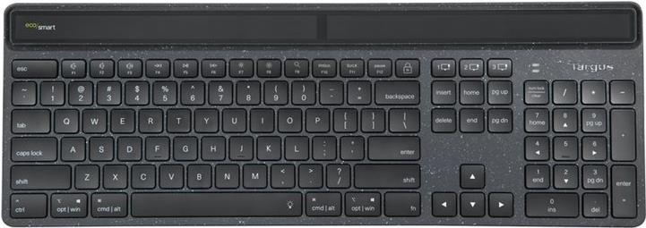 Targus EcoSmart - Tastatur - nachhaltige Energiegewinnung - full size - antimicrobial - hintergrundbeleuchtet - kabellos - Bluetooth 5.0 - QWERTY - Spanisch - Schwarz - recycelte Verpackung (AKB868ES) von Targus