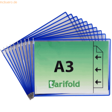 Tarifold Sichttafel A3 quer blau 10 Stück seitl. offen mit 5 Aufsteckr von Tarifold