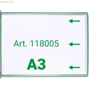 Tarifold Sichttafel A3 quer grün 10 Stück seitl. offen mit 5 Aufsteckr von Tarifold