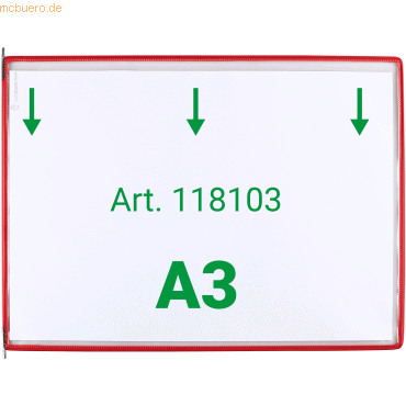 Tarifold Sichttafel A3 quer rot 10 Stück mit 5 Aufsteckreitern 50mm von Tarifold