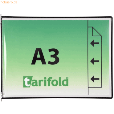 Tarifold Sichttafel A3 quer schwarz 10 Stück mit 5 Aufsteckreitern 50m von Tarifold