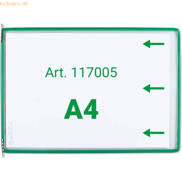 Tarifold Sichttafel A4 quer grün 10 Stück seitl. offen mit 5 Aufsteckr von Tarifold