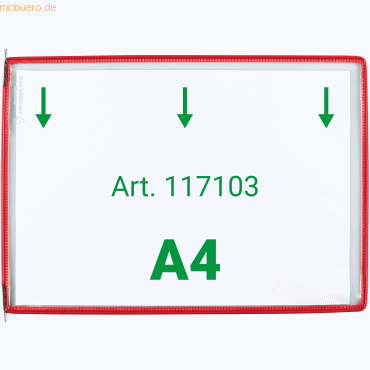 Tarifold Sichttafel A4 quer rot 10 Stück mit 5 Aufsteckreitern 25mm von Tarifold