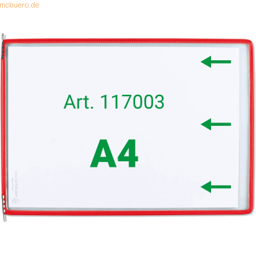 Tarifold Sichttafel A4 quer rot 10 Stück seitl. offen mit 5 Aufsteckre von Tarifold