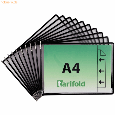 Tarifold Sichttafel A4 quer schwarz 10 Stück mit 5 Aufsteckreitern 25m von Tarifold