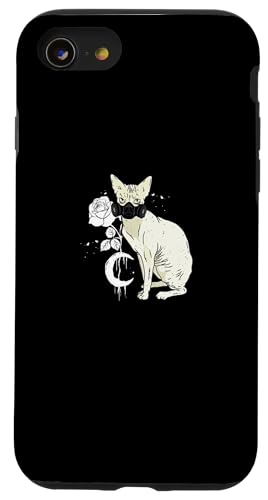 Occult Moon Rose sphynx Katze Okkult Cyber Gothic Hülle für iPhone SE (2020) / 7 / 8 von Tarot Astrologie Psychologie Zubehör set Geschenke