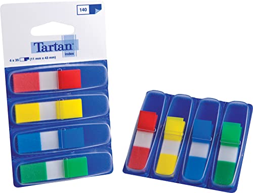 Tartan 6835-4EU Haftstreifen Index Mini, 11.9 x 43.2 mm, 4 x 35 Stück im Spender, rot/gelb/blau/grün von Tartan