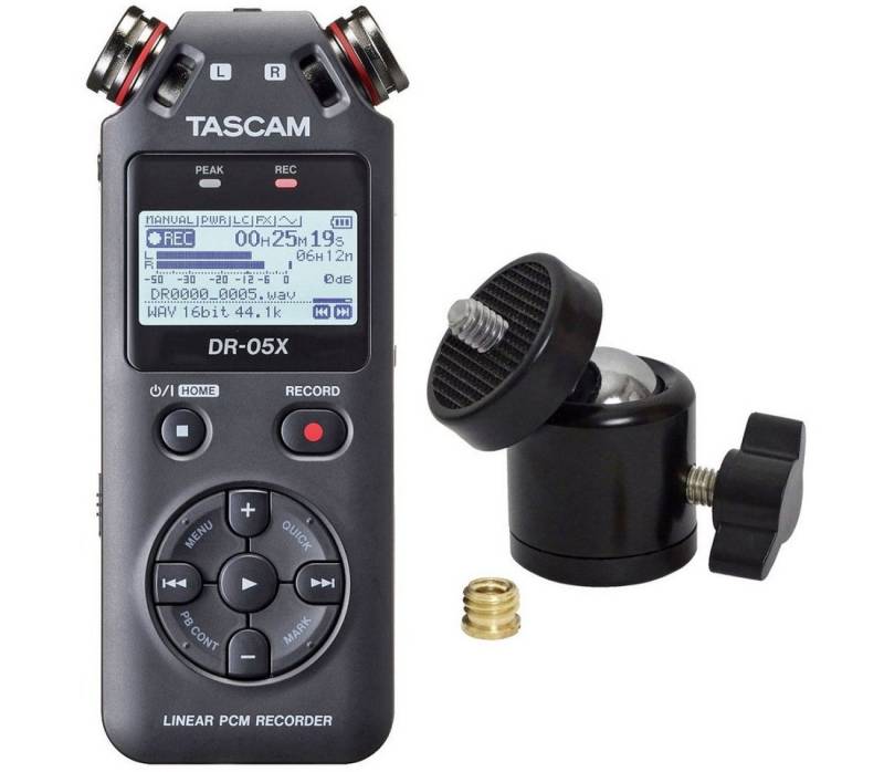 Tascam DR-05X Audio-Recorder Digitales Aufnahmegerät (mit Kugelgelenk Adapter) von Tascam