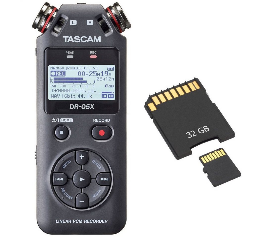 Tascam DR-05X Audio-Recorder Digitales Aufnahmegerät (mit Speicherkarte 32 GB) von Tascam