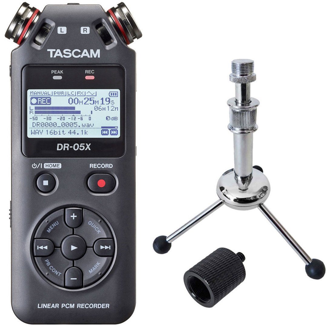 Tascam DR-05X Audio-Recorder Digitales Aufnahmegerät (mit Tripod und Gewinde-Adapter) von Tascam