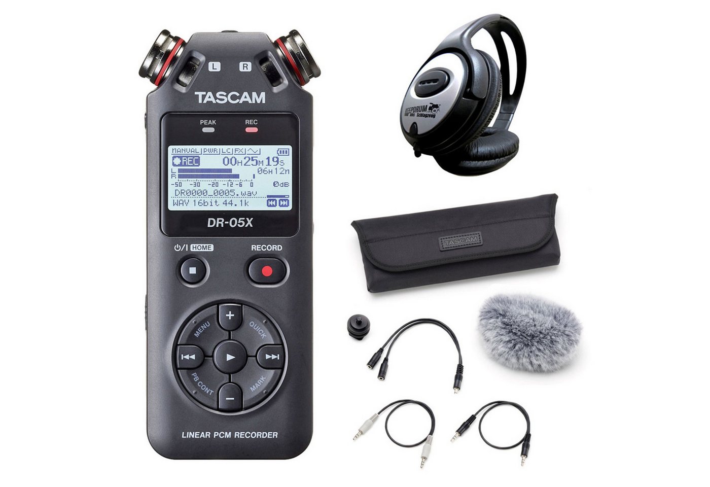 Tascam DR-05X Recorder Digitales Aufnahmegerät (mit Zubehör und Kopfhörer) von Tascam