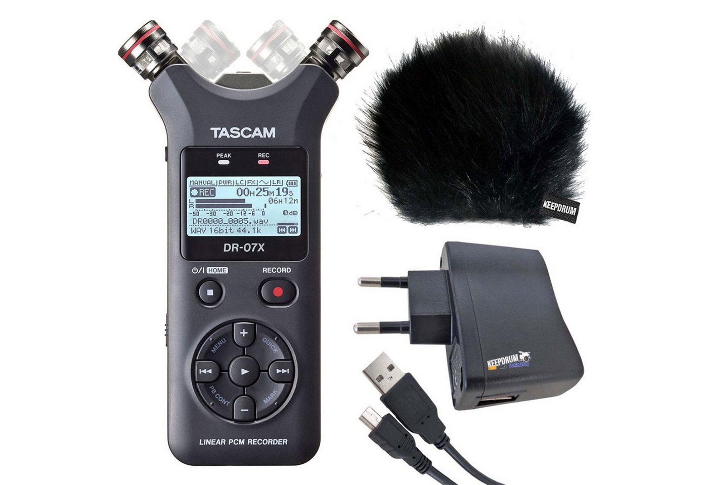 Tascam DR-07X Audio-Recorder Digitales Aufnahmegerät (mit Zubehör-Set) von Tascam