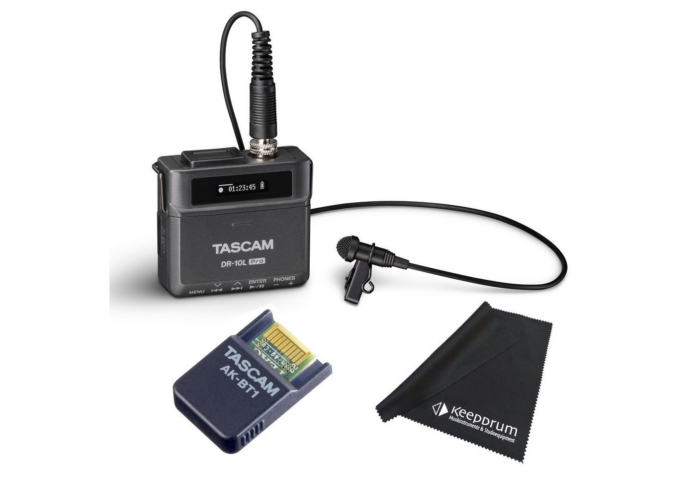 Tascam DR-10L Pro Recorder mit Lavaliermikrofon Digitales Aufnahmegerät (mit Bluetooth-Adapter und Tuch) von Tascam