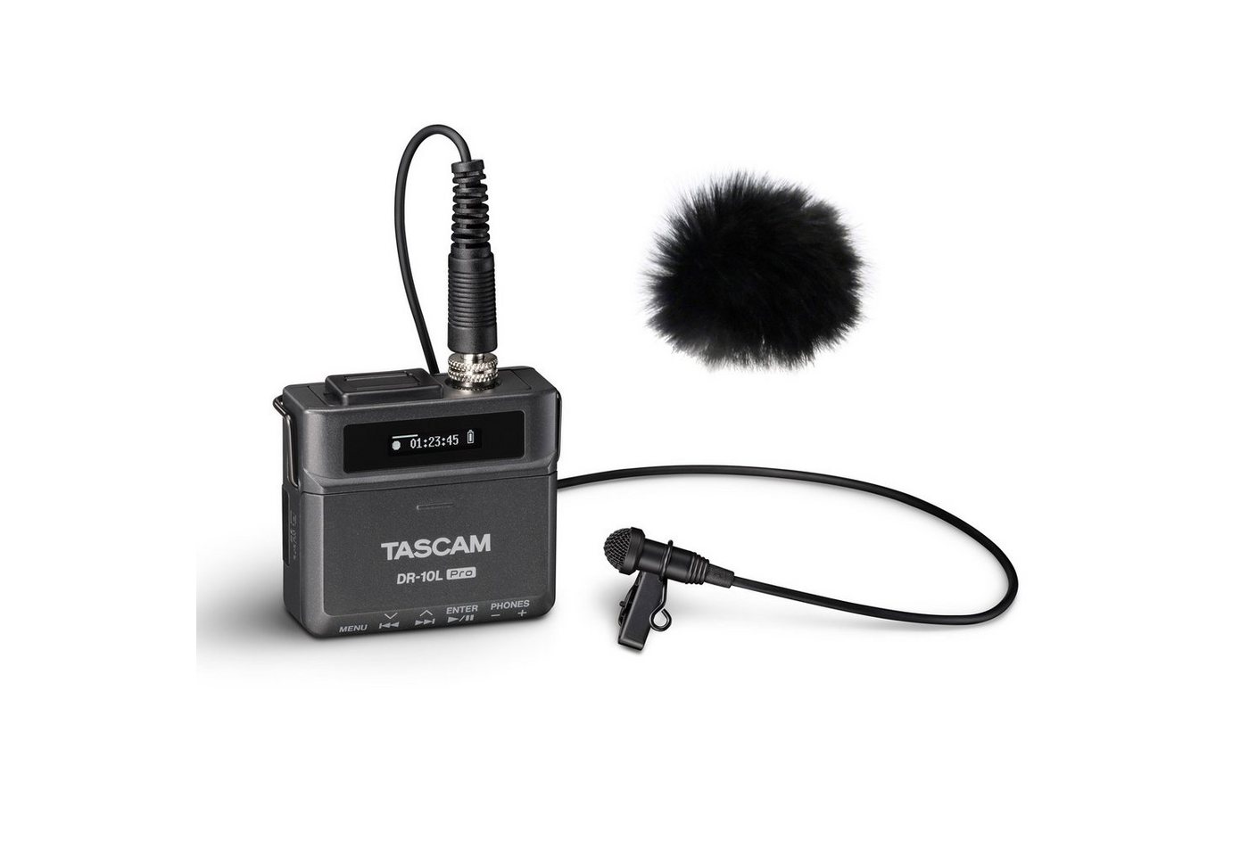 Tascam DR-10L Pro Recorder mit Lavaliermikrofon Digitales Aufnahmegerät (mit Fell-Windschutz) von Tascam