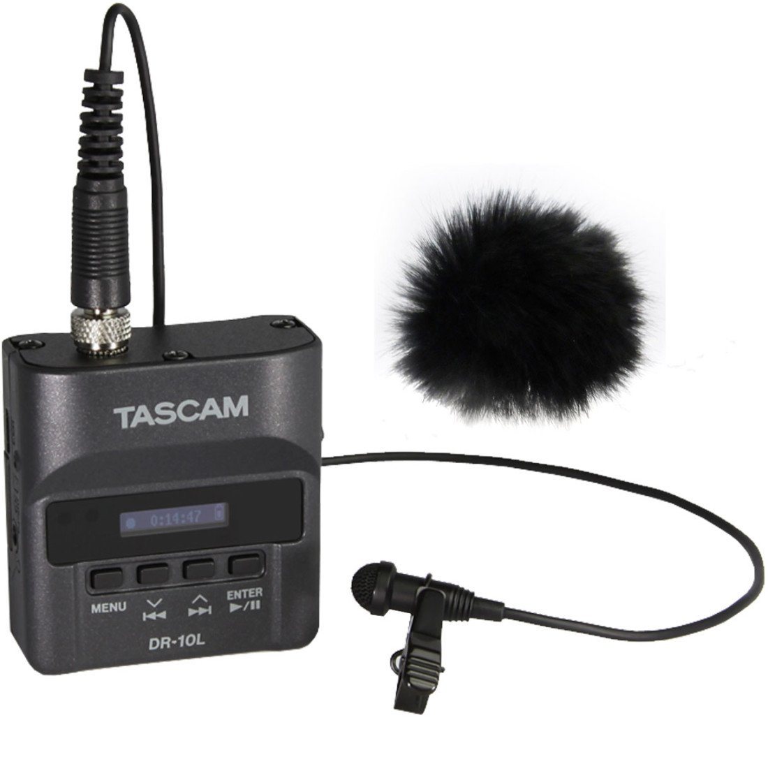 Tascam DR-10L Recorder inkl. Mikrofon Digitales Aufnahmegerät (mit Fell-Windschutz) von Tascam