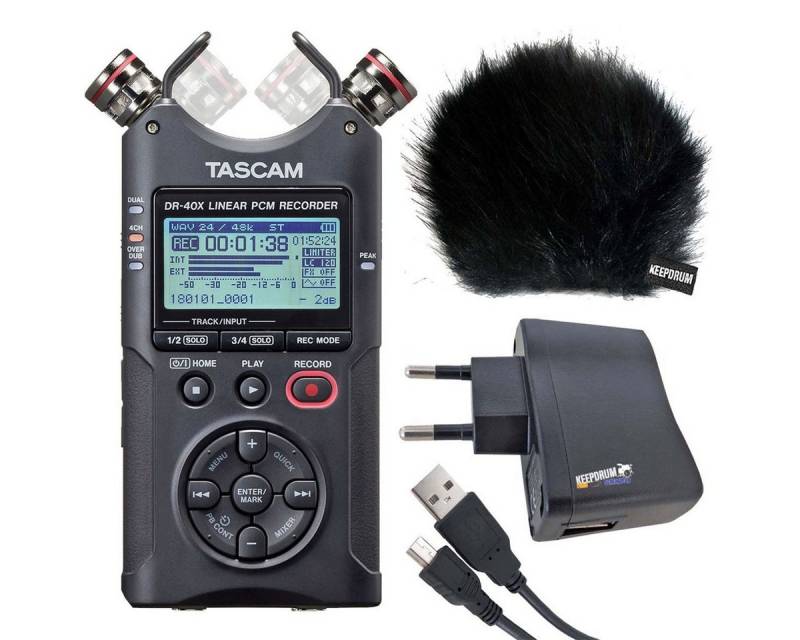 Tascam DR-40X Audio-Recorder Digitales Aufnahmegerät (mit Zubehör-Set) von Tascam
