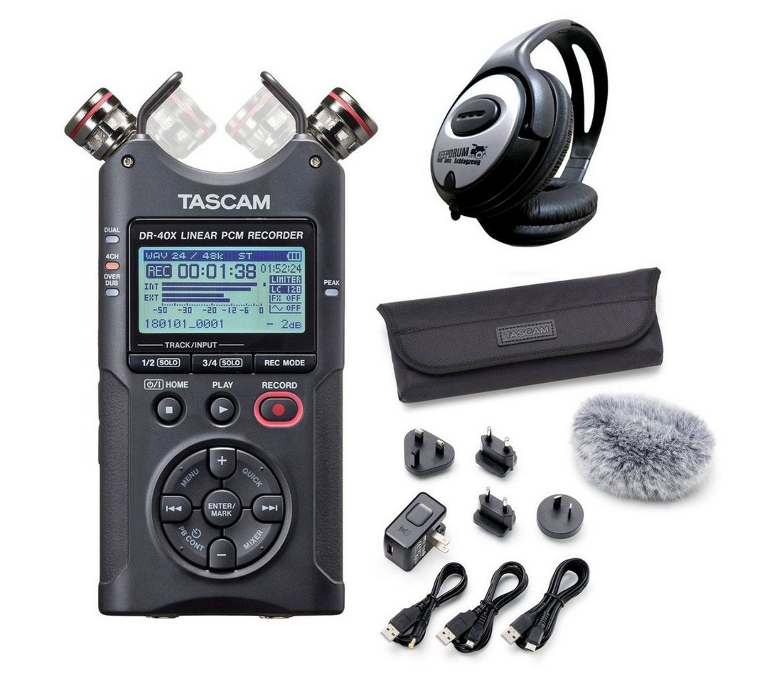 Tascam Tascam DR-40X Recorder mit Zubehör Set und Kopfhörer Digitales Aufnahmegerät (Recorder) von Tascam