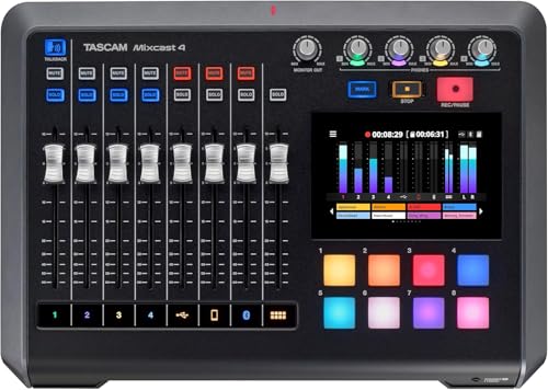 Tascam Mixcast 4 – für Podcaster, Videocaster, Streamer und Content Creator. Audiomixer, Rekorder und USB-Audiointerface mit Effekten, Sample-Player und TASCAM Podcast Editor-Software von Tascam
