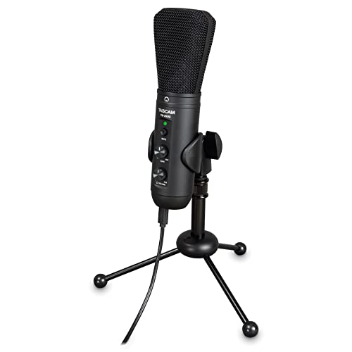 Tascam TM-250U - USB-Kondensatormikrofon mit Kopfhöreranschluss für Direktabhören - Ideal für Videokonferenzen, Podcasts oder Aufnahmen von Gesang oder Sprache mit einem Computer, Schwarz von Tascam