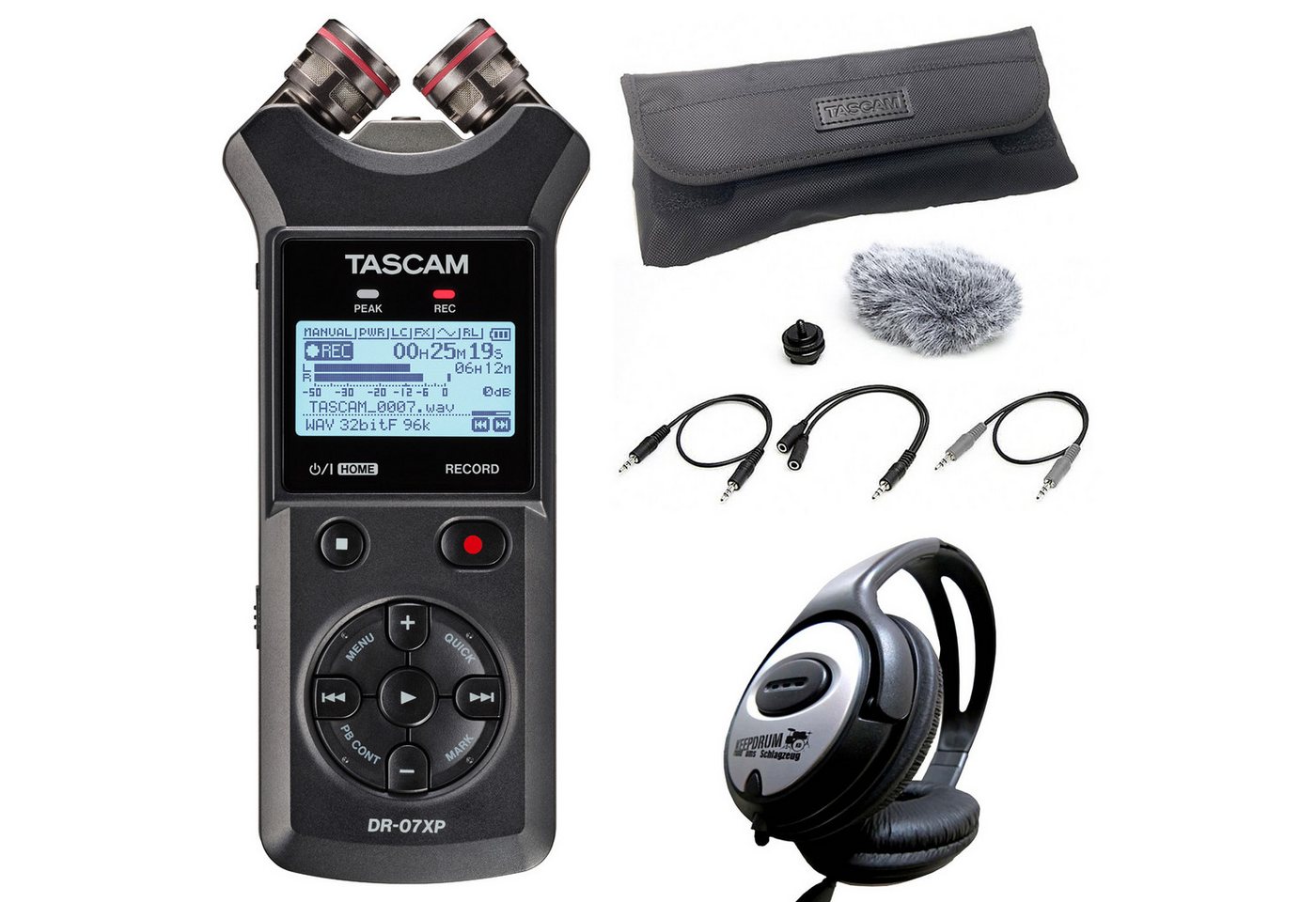 Tascam Tascam Audio-Recorder DR-07XP mit DR11CMK und Kopfhörer Digitales Aufnahmegerät (Vorteils-Set mit Zubehör-Set) von Tascam