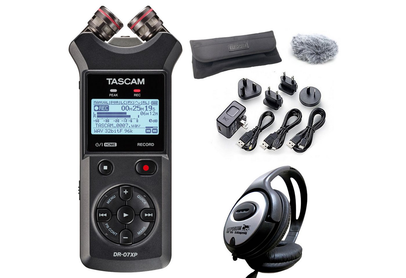 Tascam Tascam Audio-Recorder DR-07XP mit DR11GMK und Kopfhörer Digitales Aufnahmegerät (Vorteils-Set mit Zubehör-Set) von Tascam