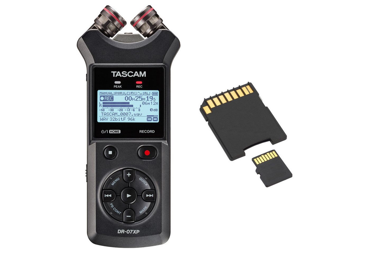 Tascam Tascam Audio-Recorder DR-07XP mit SD-Karte Digitales Aufnahmegerät (Vorteils-Set mit SD-Karte) von Tascam