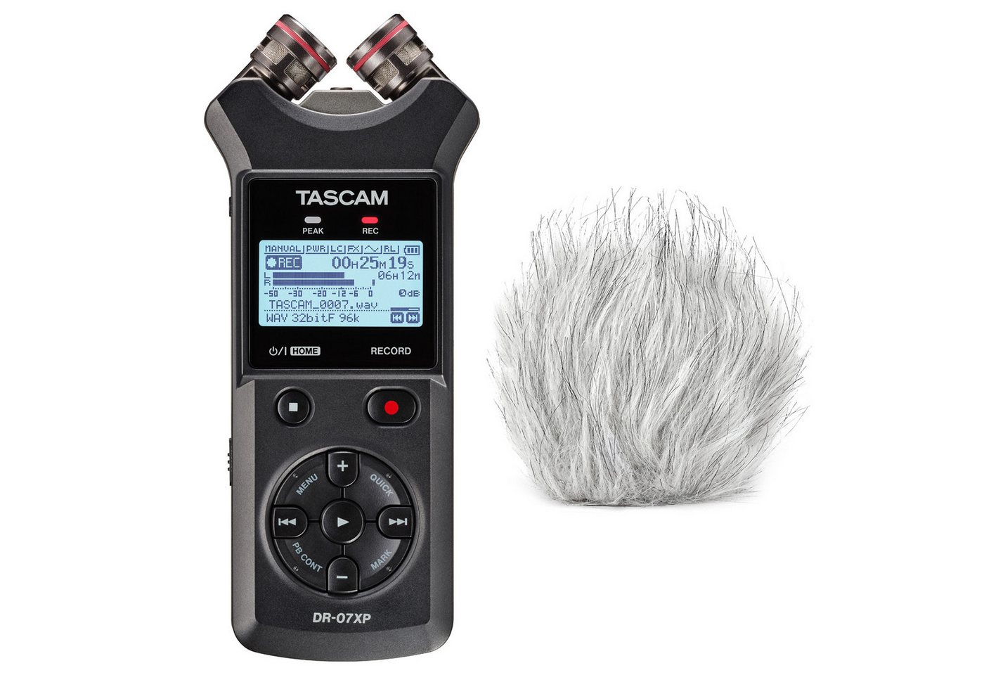Tascam Tascam Audio-Recorder DR-07XP mit Windschutz Digitales Aufnahmegerät (Vorteils-Set mit Windschutz) von Tascam