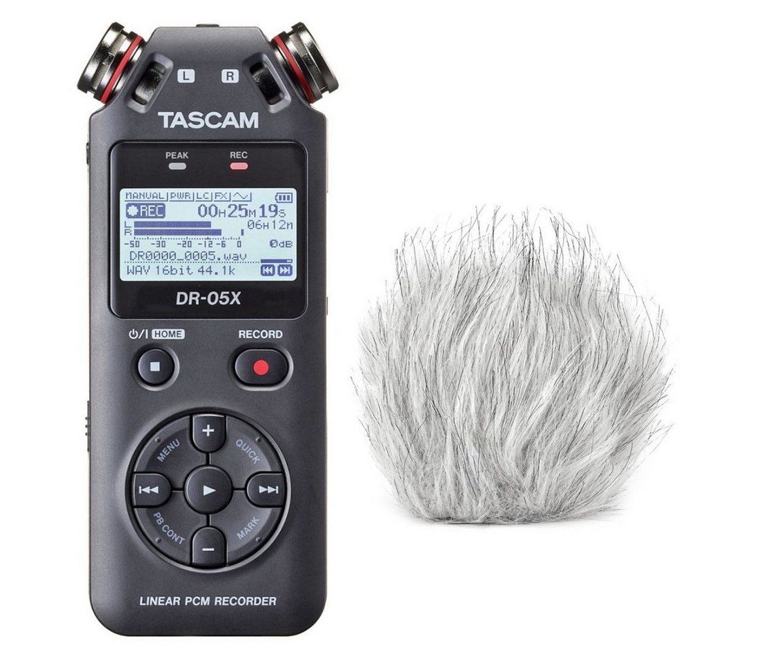 Tascam Tascam DR-05X Audio-Recorder mit Fell-Windschutz Digitales Aufnahmegerät von Tascam