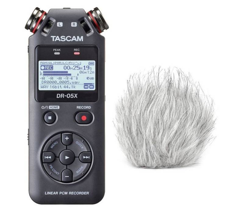 Tascam Tascam DR-05X Audio-Recorder mit Fell-Windschutz Digitales Aufnahmegerät von Tascam