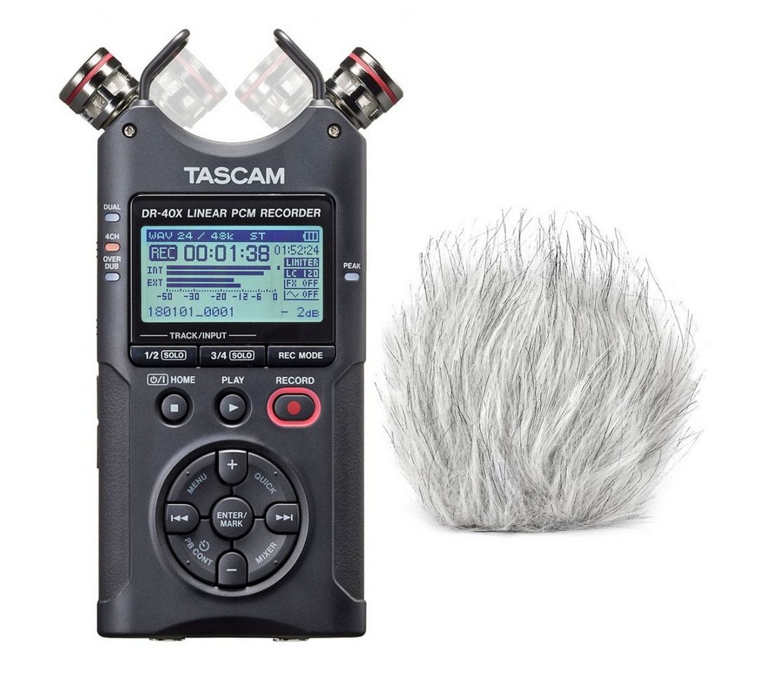 Tascam Tascam DR-40X Audio-Recorder mit Fell- Windschutz Digitales Aufnahmegerät von Tascam