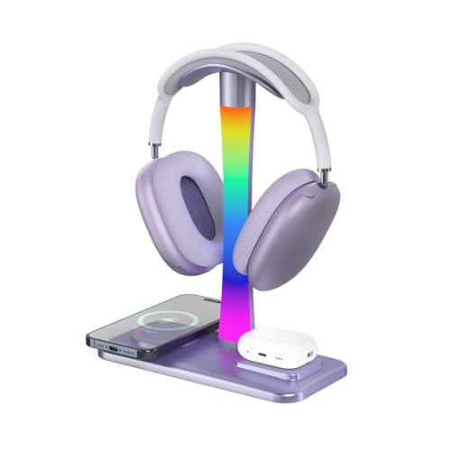 Kopfhörerhalterung mit kabellosem Ladegerät, Halterung für Gaming-Kopfhörer mit RGB-Licht, Halterung für Airpod Max kompatibel mit Airpod Pro/3/2, iPhone 16/15/14/13/12/11, Geschenke für Spieler Kopfhörerhalterung mit kabellosem Ladegerät, Halterung für Gaming-Kopfhörer mit RGB-Licht, Halterung für Airpod Max kompatibel mit Airpod Pro/3/2, iPhone 16/15/14/13/12/11, Geschenke für Spieler von Tascaquin