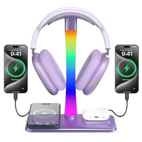 Kopfhörerständer mit kabellosem Ladegerät, Gaming-Headset-Ständer mit RGB-Lichtmodus, Airpod Max Ständer, kompatibel mit Airpod Pro/3/2, iPhone 16/15/14/13/12/11, Samsung, Geschenke für Gamer und Kopfhörerständer mit kabellosem Ladegerät, Gaming-Headset-Ständer mit RGB-Lichtmodus, Airpod Max Ständer, kompatibel mit Airpod Pro/3/2, iPhone 16/15/14/13/12/11, Samsung, Geschenke für Gamer und von Tascaquin