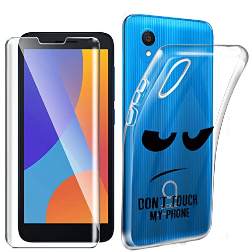 Tasch HYMY Alcatel 1 2021 Hülle (5.0 Zoll) + Glass für Alcatel 1 2021 Schutzfolie - Transparent Schutzhülle TPU Handytasche Displayschutzfolie Glas-DUO5 von Tasch