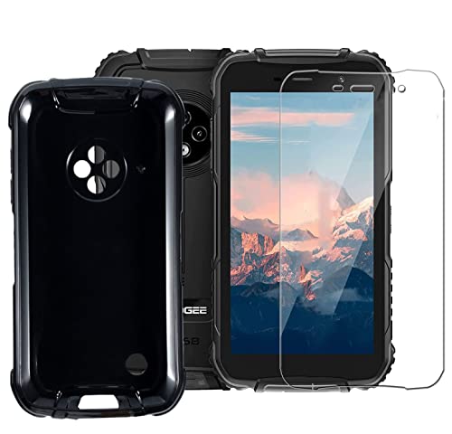 Tasch HYMY Doogee S35 Hülle (5.0 Zoll) + Glass für Doogee S35 Schutzfolie - Schwarz Schutzhülle TPU Handytasche Displayschutzfolie Glas-Black von Tasch