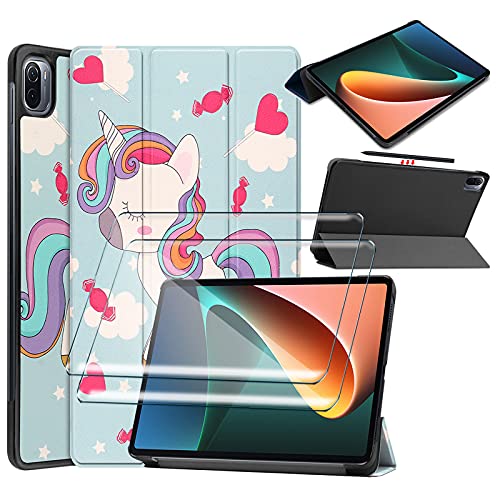 Tasch HYMY Hülle für Xiaomi Pad 5 + 2 Pcs Schutzfolie Glass für Xiaomi Pad 5 11" hülle - Flip Case Cover Schutzhülle Schutzfolie Xiaomi Pad 5 Glass-DJS von Tasch