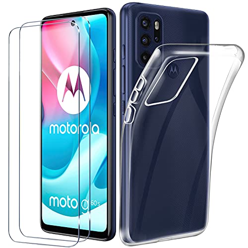 Tasch HYMY Motorola Moto G60S Hülle (6.67 Zoll) + 2Pcs Glass für Motorola Moto G60S Schutzfolie - Transparent Schutzhülle TPU Handytasche Displayschutzfolie Glas-Clear von Tasch