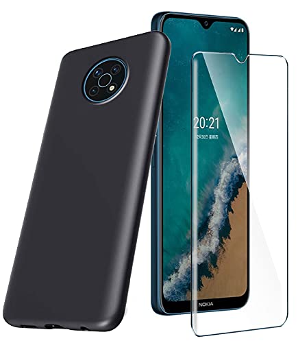Tasch HYMY Nokia G50 5G Hülle (6.82 Zoll) + Glass für Nokia G50 5G Schutzfolie - Schwarz Schutzhülle TPU Handytasche Displayschutzfolie Glas-Black von Tasch