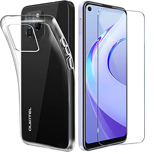 Tasch HYMY OUKITEL C21 Pro Hülle (6.4 Zoll) + Glass für OUKITEL C21 Pro Schutzfolie - Transparent Schutzhülle TPU Handytasche Displayschutzfolie Glas-Clear von Tasch