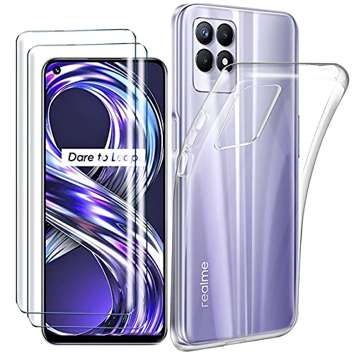 Tasch HYMY Realme 8i 4G Hülle (6.5 Zoll) + 2Pcs Glass für Realme 8i 4G Schutzfolie - Transparent Schutzhülle TPU Handytasche Displayschutzfolie Glas-Clear von Tasch