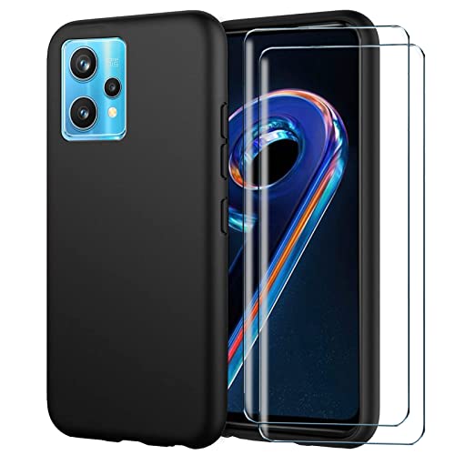 Tasch HYMY Realme 9 Pro+/ 9 Pro Plus 5G Hülle (6.4 Zoll) + 2Pcs Glas für Realme 9 Pro+/ 9 Pro Plus 5G Schutzfolie - Schwarz Schutzhülle TPU Handytasche Displayglas-Black von Tasch