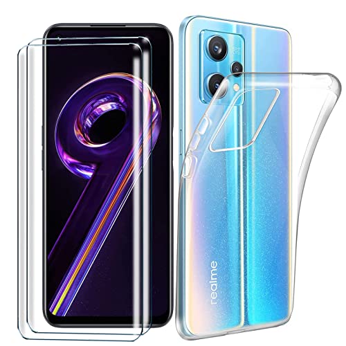 Tasch HYMY Realme 9 Pro+/ 9 Pro Plus 5G Hülle (6.4 Zoll) + 2Pcs Glas für Realme 9 Pro+/ 9 Pro Plus 5G Schutzfolie - Transparent Schutzhülle TPU Handytasche Displayglas-Clear von Tasch