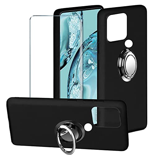 Tasch HYMY Realme C25Y Hülle + Schutzfolie Glas + Handy Ring für Realme C25Y Schutzfolie - Schwarz Schutzhülle TPU Handytasche Displayschutzfolie Glas-Black von Tasch