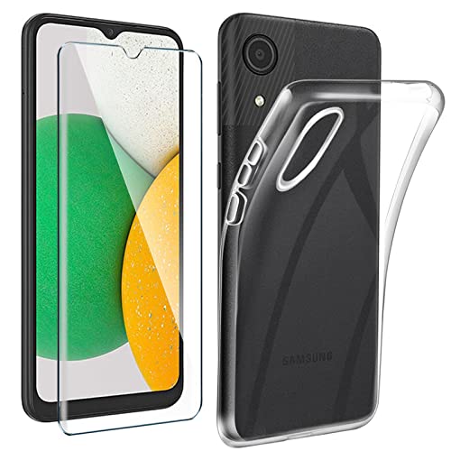 Tasch HYMY Samsung Galaxy A03 Core Hülle (6.5 Zoll) + Glass für Samsung Galaxy A03 Core Schutzfolie - Transparent Schutzhülle TPU Handytasche Displayschutzfolie Glas-Clear von Tasch