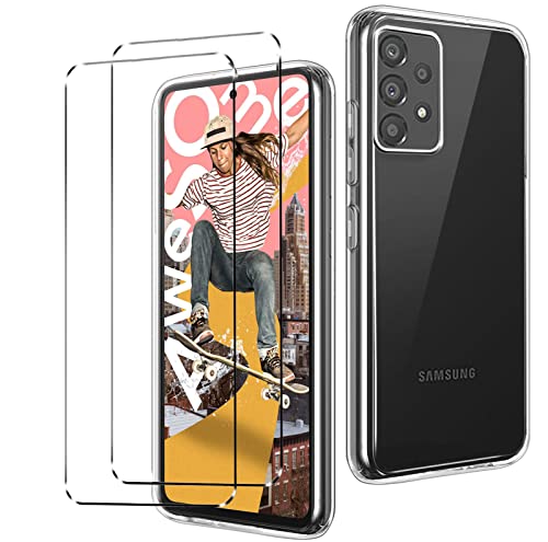 Tasch HYMY Samsung Galaxy A53 5G Hülle (6.5 Zoll) + 2Pcs Glass für Samsung Galaxy A53 5G Schutzfolie - Transparent Schutzhülle TPU Handytasche Displayschutzfolie Glas-Clear von Tasch