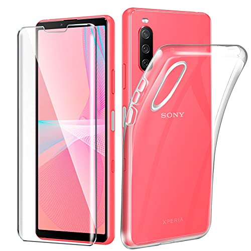 Tasch HYMY Sony Xperia 10 III Lite Hülle (6.0 Zoll) + Glass für Sony Xperia 10 III Lite Schutzfolie - Transparent Schutzhülle TPU Handytasche Displayschutzfolie Glas-Clear von Tasch