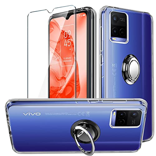 Tasch HYMY VIVO Y21S Hülle + Schutzfolie Glas + Handy Ring für VIVO Y21S Schutzfolie - Transparent Schutzhülle TPU Handytasche Displayschutzfolie Glas-Clear von Tasch